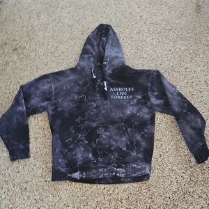 ASSHOLES LIVE FOREVER Black and Gray Tie Dye Graphic Hoodie Sweatshirt L